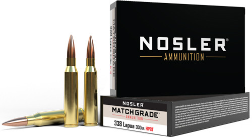 Nosler Match Grade 338 Lapua Magnum Ammunition - 300 Grain Jacketed Hollow Point Bullet, Reloadable