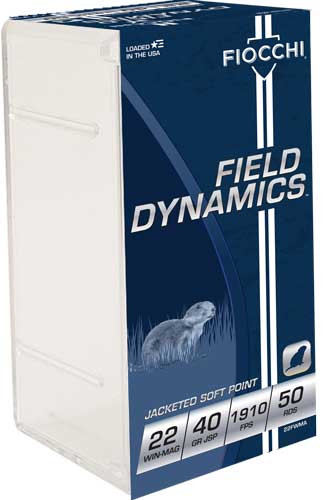 Fiocchi 22WMR 40 Grain Jacketed Soft Point Ammunition - Part No. 22FWMA
