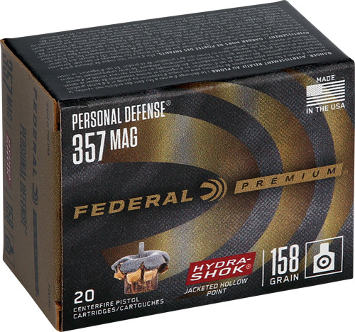 Federal Premium 357 Magnum 158 Grain Hydra-Shok Low Recoil JHP Ammunition