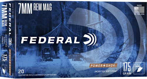 Federal Power-Shok 7mm Remington Magnum Rifle Ammo - 175 Grain Jacketed Soft Point