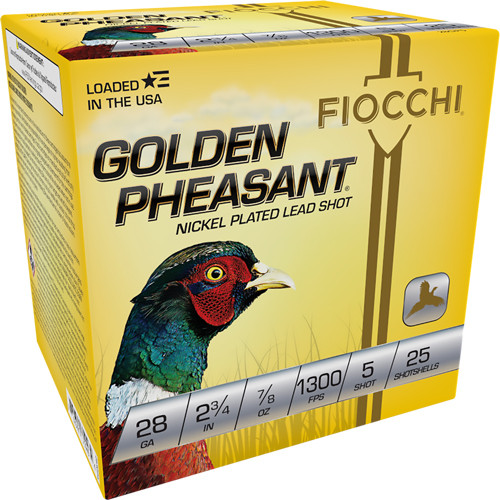 Fiocchi Golden Pheasant 28 Gauge Shotgun Shells – 28GP5, 1300 FPS, Nickel Plated