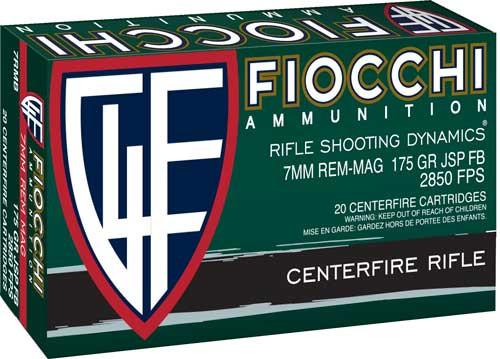 Fiocchi 7mm Remington Magnum 175 Grain Jacketed Soft Point Ammunition - Reloadable, 20 Rounds