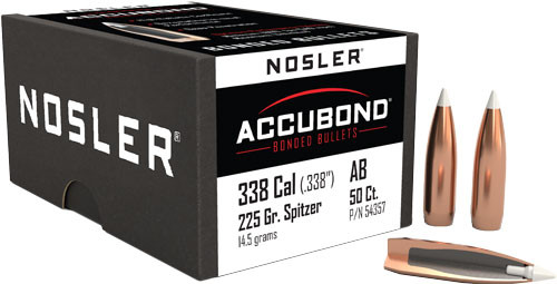 Nosler Bullets .338 Caliber 225 Grain AccuBond Spitzer Boat Tail Bullet (50 Rounds/Box)