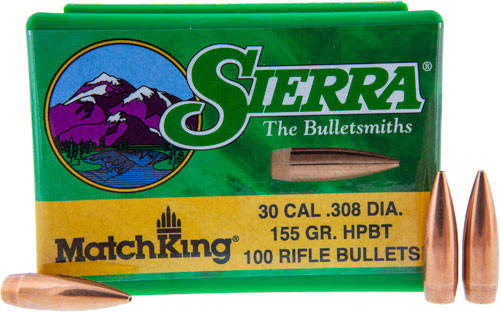 Sierra Bullets .30 Caliber .308 MatchKing Hollow Point Boat Tail - 155 Grain, 100 Rounds