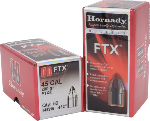 Hornady .45 Caliber FTX Bullets (Part No. 45215) - 200 Grain, Jacketed Ammunition for Handgun and Rifle