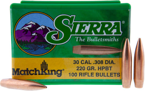 Sierra Bullets .30 Caliber .308 MatchKing Series 220 Grain Hollow Point Boat Tail Ammunition (Part #2240)