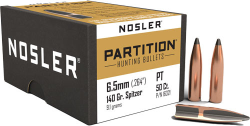 Nosler Bullets 6.5mm .264 Caliber 140 Grain Partition Spitzer Bullets - Box of 50