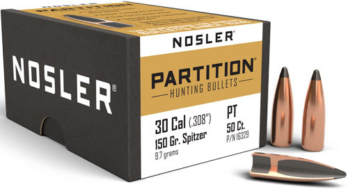 Nosler Bullets 30 Caliber .308 Diameter 150 Grain Partition Spitzer Bullets (50 Rounds per Box)