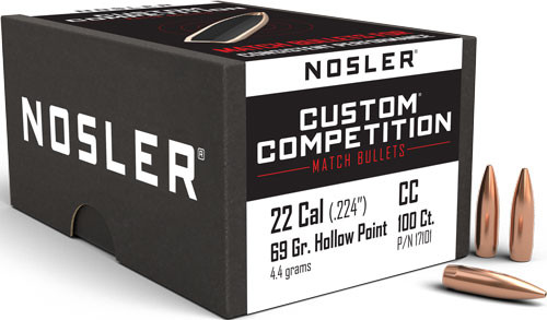Nosler Bullets .22 Caliber .224-Inch Custom Competition JHP Boat Tail Bullet (Part No. 17101)