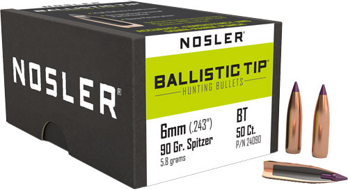 Nosler Bullets 6mm .243 Caliber 90 Grain Ballistic Tip Hunting Bullets (50 Rounds per Box)