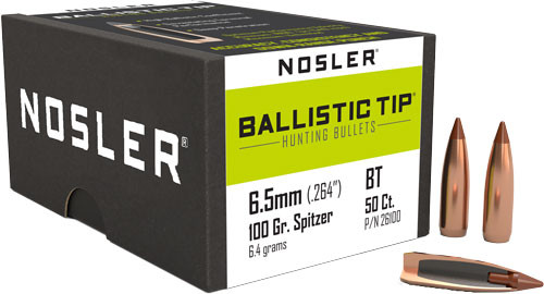 Nosler Bullets 6.5mm .264 caliber 100 Grain Ballistic Tip Hunting Bullets