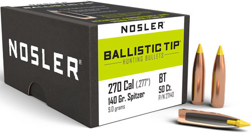 Nosler Bullets .270 Caliber .277 Diameter 140 Grain Ballistic Tip Hunting Bullets
