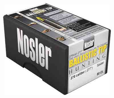 Nosler Bullets 270 Caliber .277 Spitzer Boat Tail Ballistic Tip Hunting Bullets (150 Grain, 50 Rounds per Box)