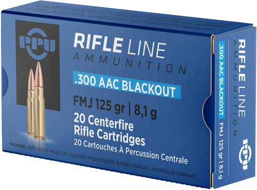 Ppu PPU 300 AAC Blackout 125GR FMJ Ammunition - Reloadable, 20 Rounds per Box