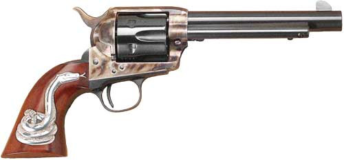Cimarron Man with No Name .45 Long Colt Revolver - 5.5-Inch Barrel, Case Hardened Frame, Silver Snake Inlay Grips