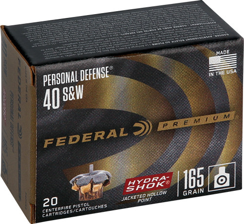 Federal Premium P40HS3 40 S&W 165 Grain Hydra-Shok JHP Ammunition