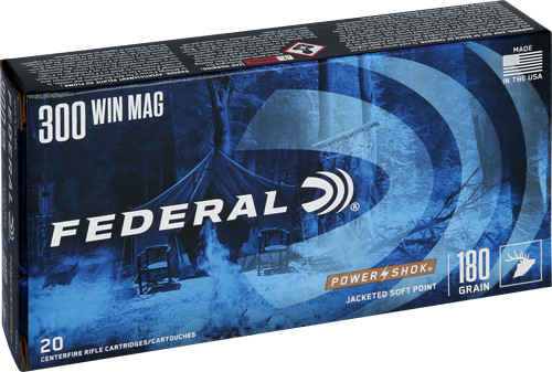 Federal Power-Shok 300 Winchester Magnum Ammunition – 180 Grain Jacketed Soft Point, Reloadable