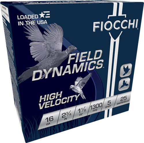 Fiocchi 16 Gauge 2.75-Inch Shotgun Shells - 1-1/8 Ounce #5 Lead Shot, 25 Rounds per Box