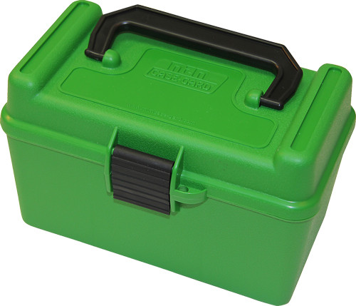 MTM Deluxe Ammo Box 50-Rounds H50RM for Rifle Ammunition, Green Plastic Storage Container