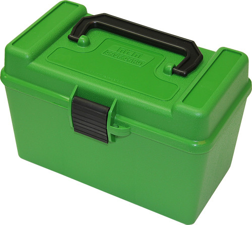 MTM Deluxe Ammo Box 50-Rounds for Rifle - .378 Wby. Mag. & .500 Nitro Express, Green Plastic Storage Container with Flip Top Lid