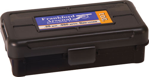 Frankford Arsenal Ammo Box 380 – 50 Round Pistol Storage with Hinge Top, Black/Smoke Plastic