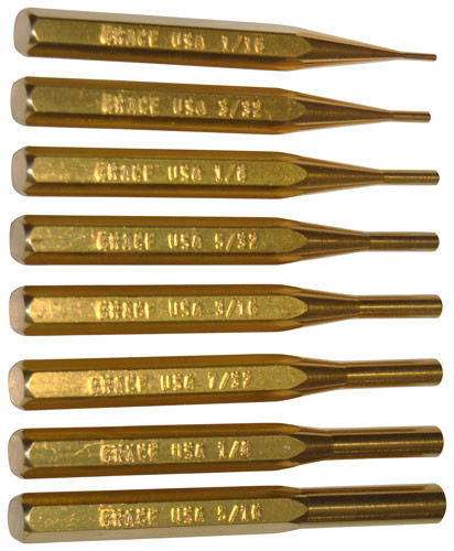 Grace USA 8-Piece Brass Pin Punch Set with Non-Marring Tips
