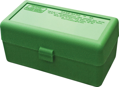 MTM Ammo Box WSM & 45/70 Rifle Storage Container with Flip Top Lid, 50-Round Capacity in Green - Part Number RMLD-50-10