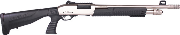 Iver Johnson Pump Action 12 Gauge Shotgun with 18-Inch Barrel and Nickel Finish - Part No. PAS12SNPG