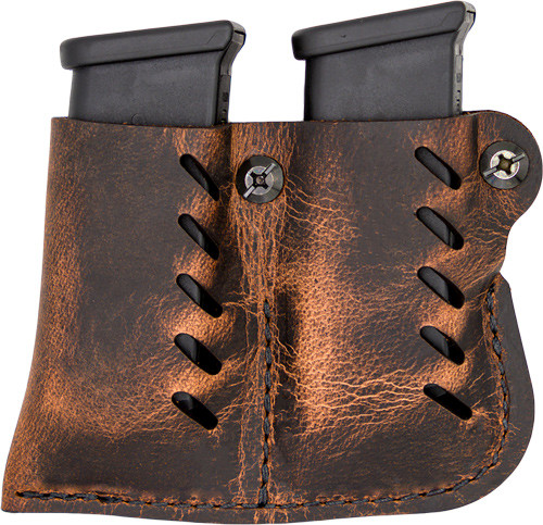 VersaCarry Leather Double Magazine Pouch for Single Stack Magazines - Brown