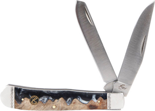 American Buffalo Knife & Tool ABKT Roper Lahar Series 2-Blade Trapper with Burl Wood Handle