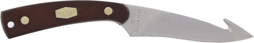 Old Timer Knifeguthook Skinner with Leather Sheath - Durable Stainless Steel Blade and Brown Delrin Handle