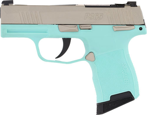 SIG P365 Micro Competition 380 ACP Pistol with Turquoise Frame and Nickel Slide