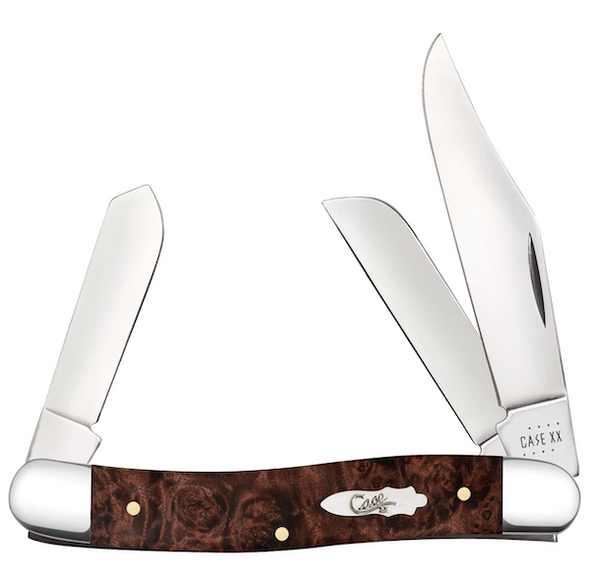 CASE Cutlery Stockman Pocket Knife 3-Blade, 3.75 Inches, Brown Maple Burl Handle - Part #64065