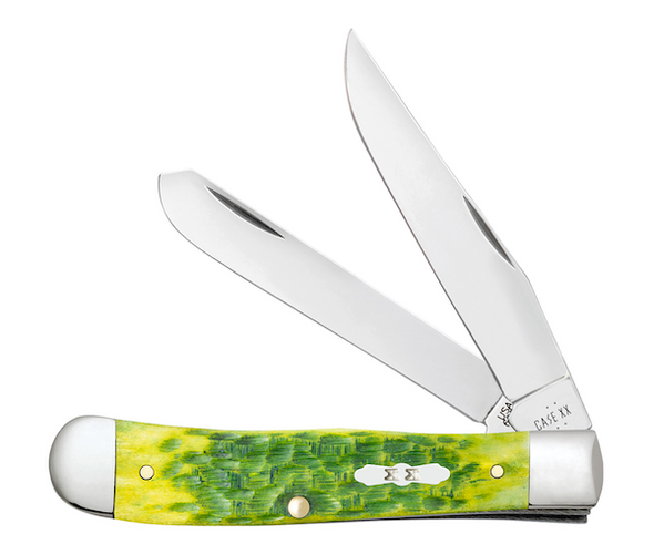 Case Cutlery 27860 Trapper Knife with 4 1/8-Inch Clip and Spey Blades, Green Apple Bone Handle