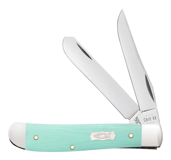 CASE Cutlery Mini Trapper Knife 3.5-inch Seafoam Green G-10 Handle - Model 18101