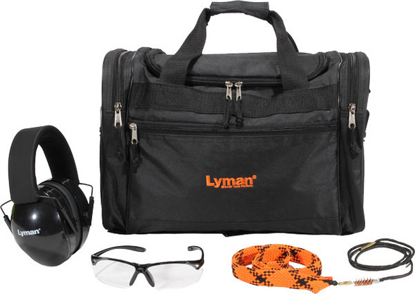 Lyman Essential Handgun Shooting Accessories Set with Nylon Range Bag – Caliber .380/9mm/.38/.357