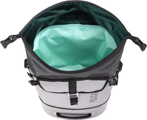 Pelican Soft Cooler Backpack in Light Grey with Puncture-Resistant Material and Leak-Resistant Zipper