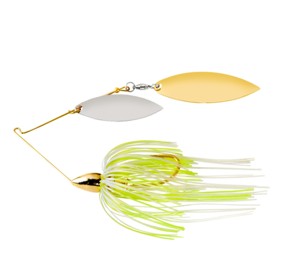 War Eagle Spinner Baits War Eagle Gold Frame Double Willow Spinnerbait Hot White Chartreuse (Part Number: WE38GW16)