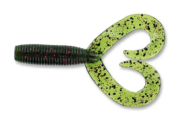 GSM Fishing 4-Inch Double Tail Grub Watermelon with Black & Red Flake - 20 Pack