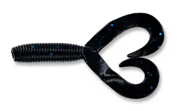 GSM Fishing 4-Inch Double Tail Grub Black with Large Blue Flake - 20 Pack