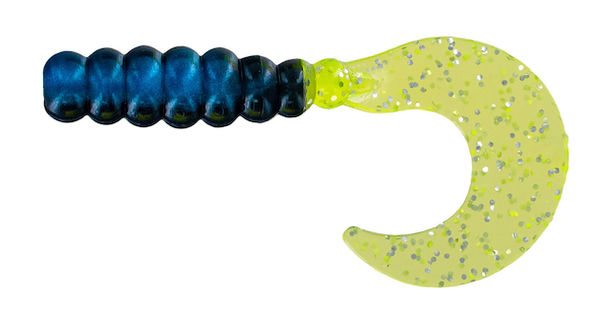 GSM Fishing BB 2-Inch Fat Grub in Black, Blue, and Chart Silver (Part Number FG205-100) – 100 Pack