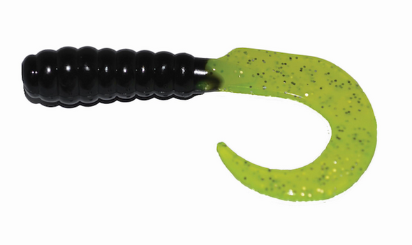 GSM Fishing BB 2-Inch Curl Tail Grubs Black and Chart Silver – Pack of 10