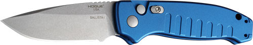 Hogue Ballista-I Button Auto Knife with Blue Aluminum Handle and Stainless Steel Blade