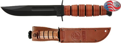Ka-Bar Fighting and Utility Knife with Carbon Steel Blade and Leather Handle, USMC Marked Sheath – Part Number 1250
