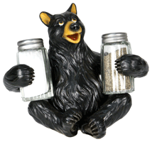 Rivers Edge Black Bear Holding Glass Shakers Figurine - Hand Painted Poly Resin Decor