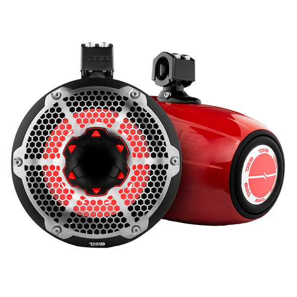DS18 Hydro 10-Inch Neodymium Marine Tower Speakers with RGB LED Lights and Passive Radiator - Part NXL-X10TPNEO/RD