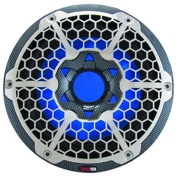 DS18 Hydro 10-Inch Marine Subwoofer with RGB Lights - 600W Power - Carbon Fiber Finish