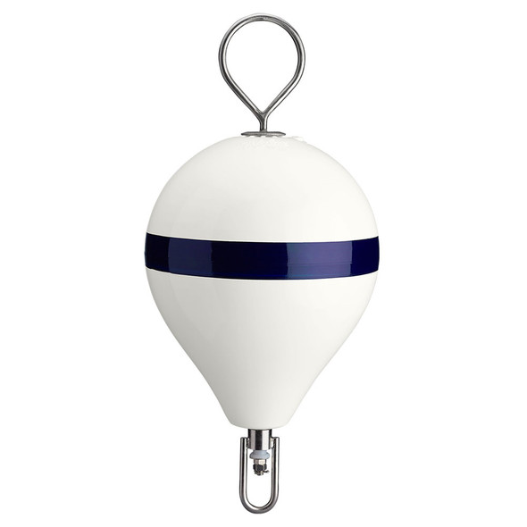 Polyform U.S. 13.5-inch CM Mooring Buoy with Stainless Steel Iron - White Blue Stripe