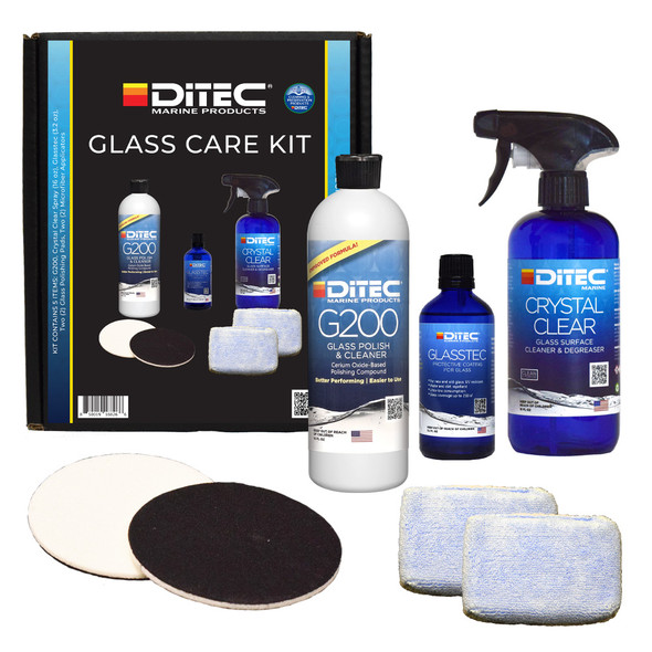 DiTEC Marine Products Glass Care Kit - Marine Glass Polish, Cleaner & Protector