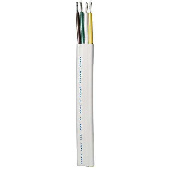 Ancor 16/4 AWG Flat Trailer Cable - 100 Feet, Marine Grade with Color-Coded Conductors